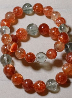 天然坦桑尼亚共生体阿鲁沙手链绿柱石金砂金太阳手串金草莓礼物女