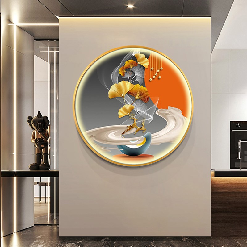 LED带灯抽象圆形玄关装饰画现代轻奢入户走廊客厅卧室发光挂壁画