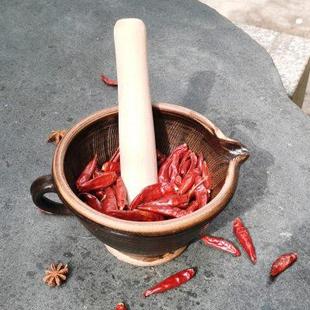 擂钵捣蒜器擂辣椒家用婴儿擂米糊研磨器擂茶钵磨藕陶瓷捣碎器 老式