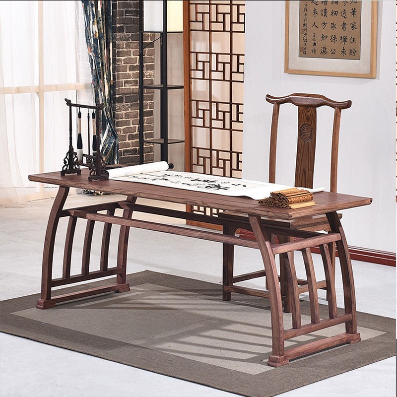 书法桌榆木实木学生书画桌中式画案简约新中式喝茶桌毛笔国学桌