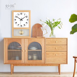 日式复古实木钟表家用客厅方形座钟北欧挂钟艺术台式摆件摇摆时钟
