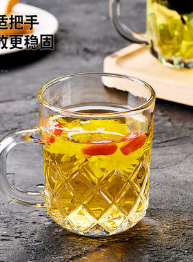 玻璃杯带把家用客厅手柄喝水杯子耐热茶杯待L客水杯啤酒杯10只套