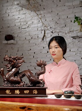 黑檀木雕龙摆件红木十二生肖动物实木雕刻家居装饰工艺品开业礼品