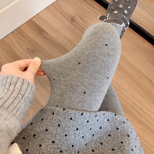 烟灰色打底裤女外穿秋冬加绒加厚深灰H色波点连裤袜保暖白色打底