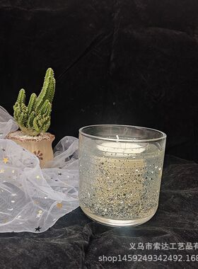 厂家圣诞节创意礼品闪光星空蜡烛透明玻璃杯香薰果冻光控电子蜡烛