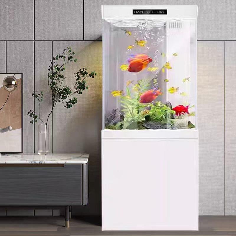 金鱼缸小型客厅生态底滤水族箱靠墙落地家用造景超白玻璃立式方形