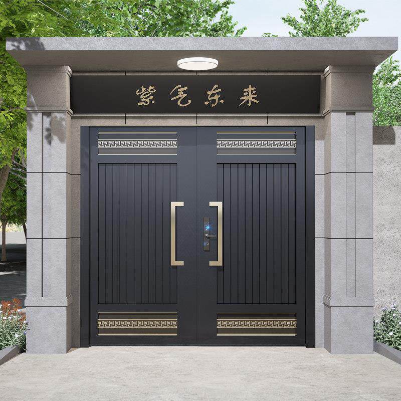 中式现代铁艺农村庭院门铝合金别墅入户大门不锈钢门自建房花园门