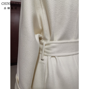 高端连帽白色水波纹稀缺面料3.C5米+用料双面羊绒大衣女中长款