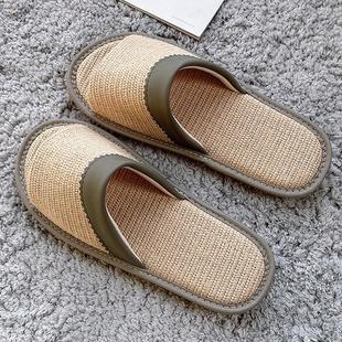 女室内居家居四季 亚麻拖鞋 防滑防臭布艺吸汗棉麻木地板男春秋