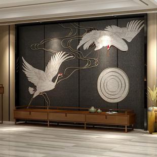 壁画 8D立体墙布电视背景墙3D客厅卧室轻奢墙纸5D浮雕祥云仙鹤中式