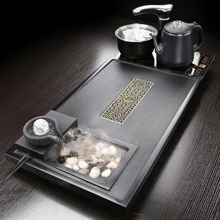 现代简约雾化小茶台茶海 整块乌金石头全自动家用流水分体茶盘套装