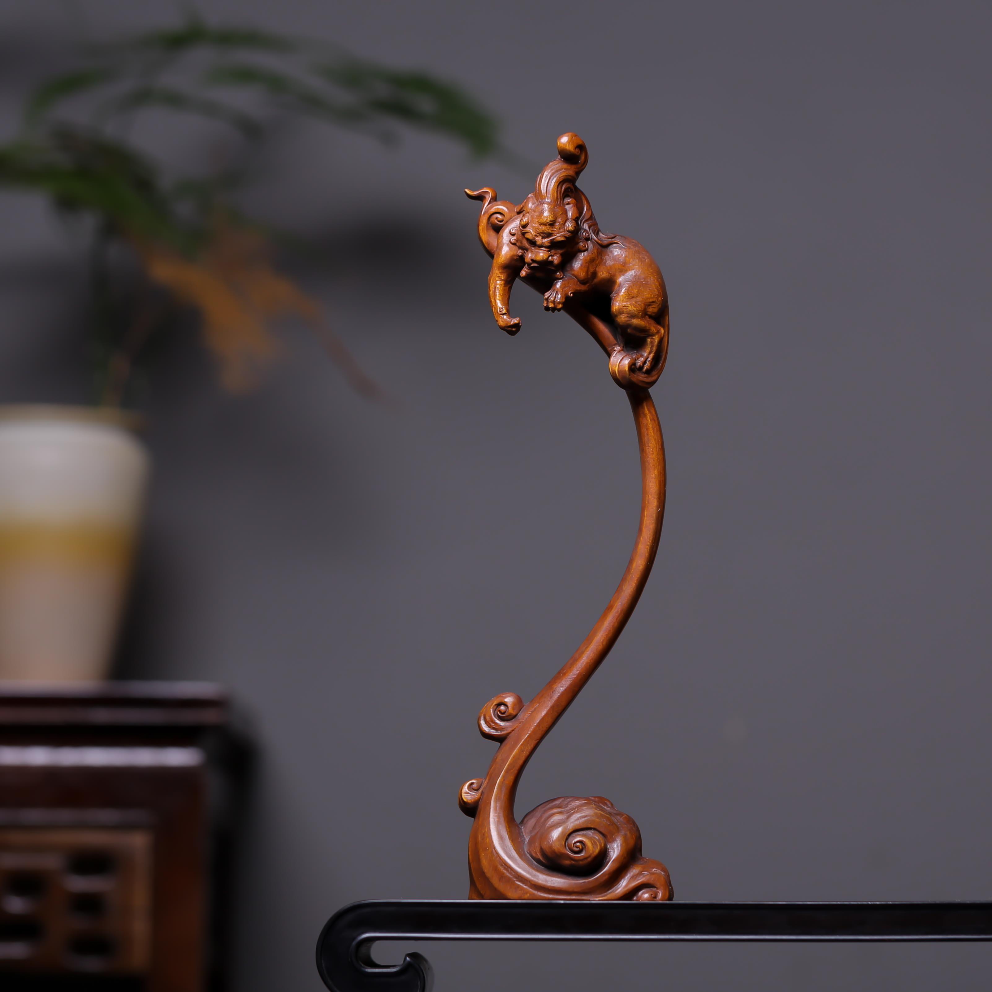 正宗小叶黄杨木仿古精雕招财貔貅笔架文房用品摆件家居装饰工艺品