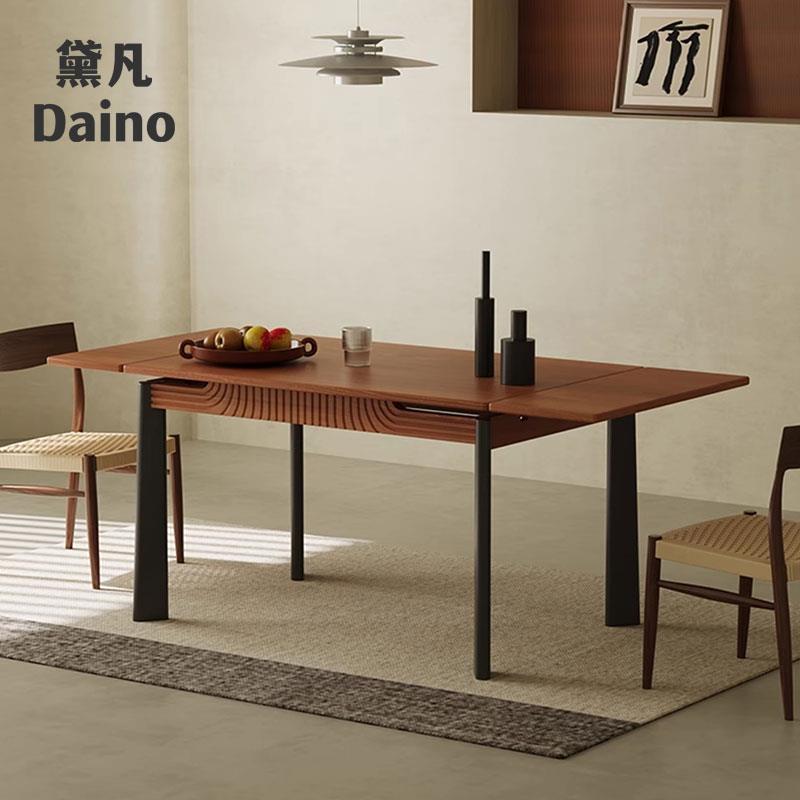 中古风实木餐桌可伸缩餐厅桌椅小户型全折叠餐桌书桌两用复古餐台