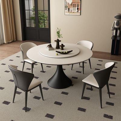 法式复古圆形岩板餐桌椅组合意式极简小户型家用现代简约纯白圆桌
