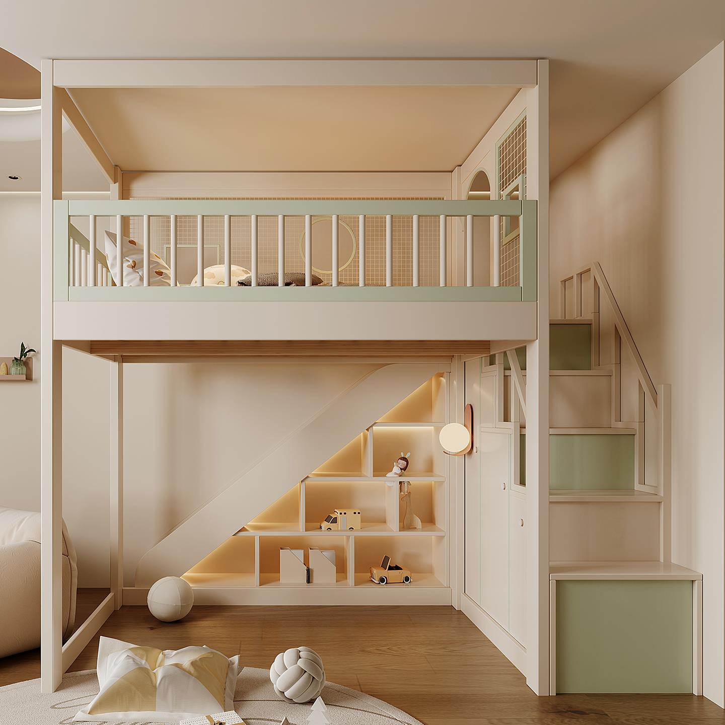 儿童房树屋床设计全屋定制上床下书架柜组合床秘密基地复式高架床