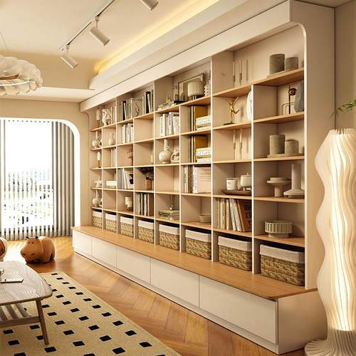 定制客厅满墙书柜一体整墙到顶去客厅化落地儿童学生家用卡座书柜