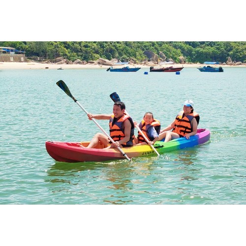 三人船亲子船皮划艇平台舟团建公园旅游项目塑料船含桨靠背救生衣