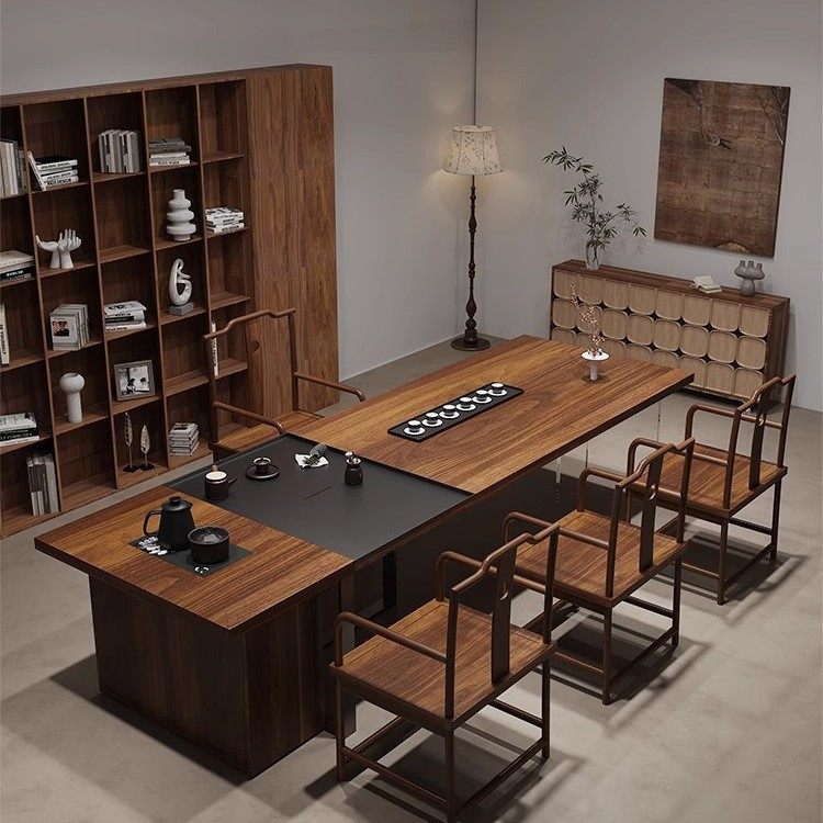 南美胡桃木色茶桌椅组合实木大板茶台茶盘一体客厅办公室接,住宅家具,家用茶台/茶桌,淘宝优惠券,粉丝福利购,淘宝优惠卷