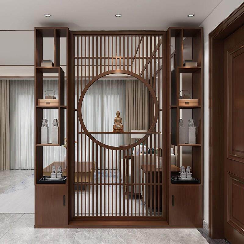 新中式屏风隔断客厅简约现代入户玄关柜办公室博古架实木置物架