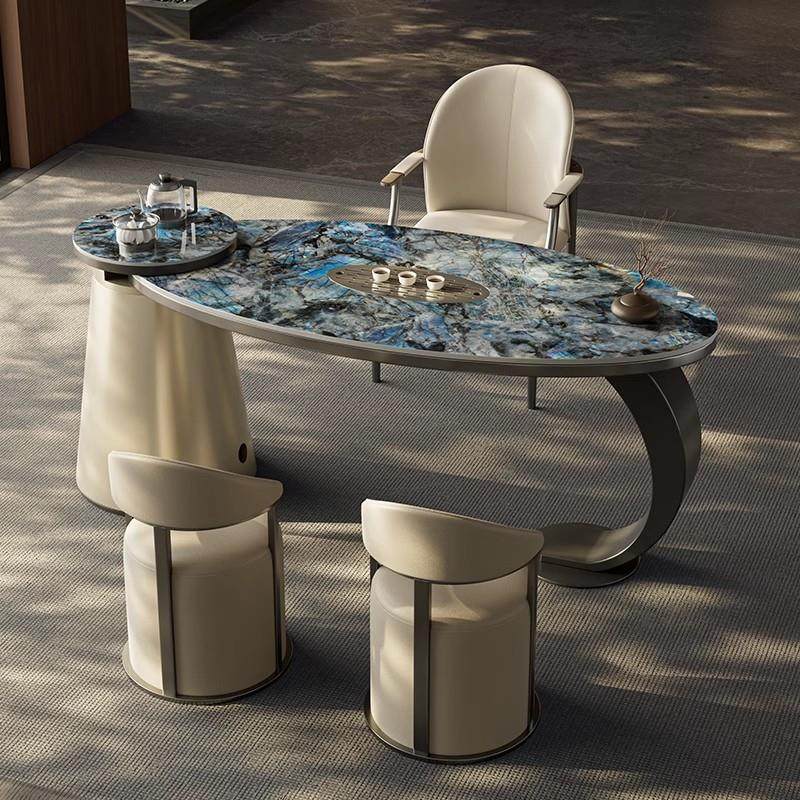 意式岩板家用阳台茶桌椅组合高档茶几小户型办公烧水壶一体泡茶台