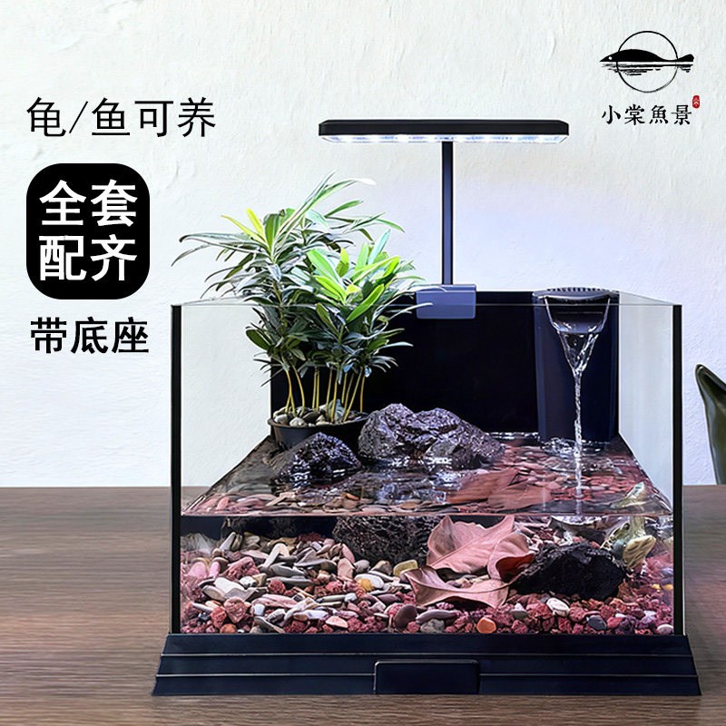 鱼缸小型客厅新款桌面电视柜旁带底座金晶超白玻璃小鱼乌龟养殖缸