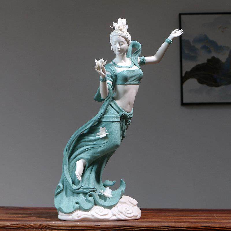 创意飞天女神白瓷雕塑人物摆件新中式家居玄关软装饰品仕女工艺礼