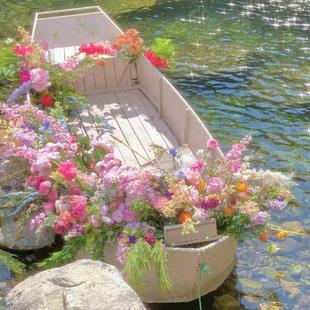 欧式实木水上装饰景观小木船花船舞台道具船公园手画船摄影拍照