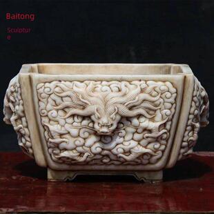 石雕鱼缸花盆白玉莲花石缸青石槽门海盆景香炉摆件室内家庭庭院