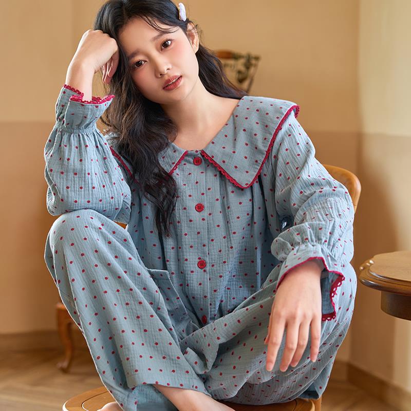 珈莹艾月子服夏薄款纯棉产后纱布哺乳哺乳家居服春秋透气孕妇睡衣