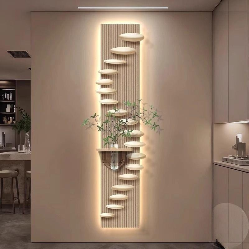 步步高升玄关装饰画水培绿植入户门挂画高级感走廊过道带led壁灯