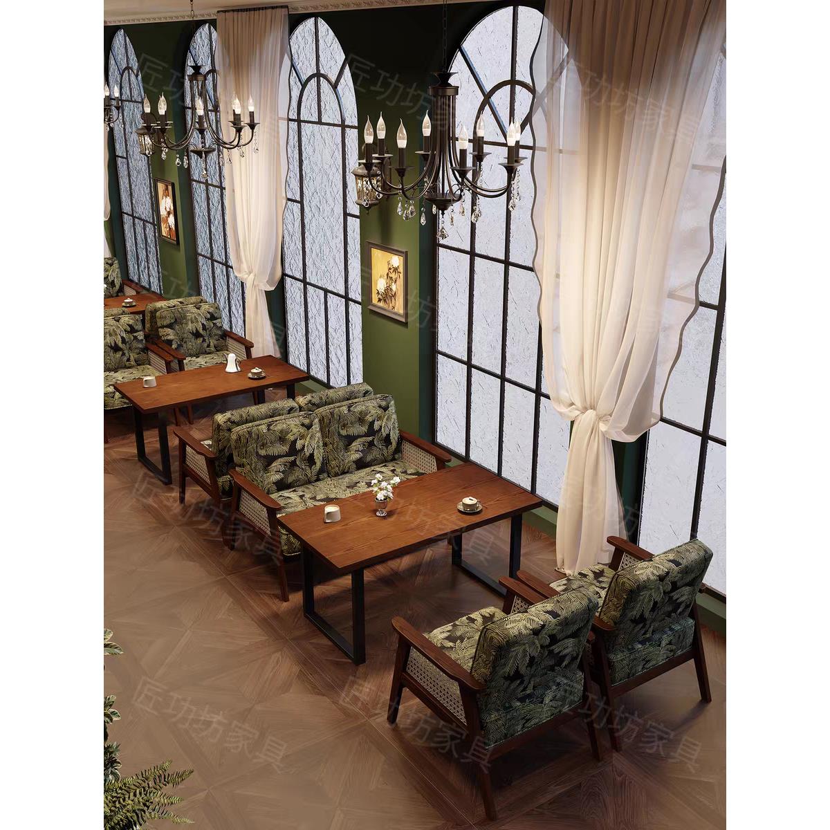 南洋风格咖啡馆桌椅组合法式覆古奶茶店甜品面包店沙发商业休闲摊