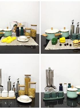 北欧风样板房间展饭厅厨房整体橱柜彷真展示陈列道具软装饰品摆件