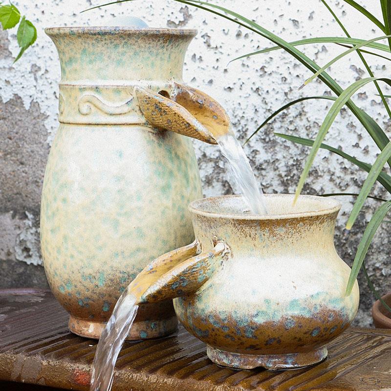 循环水养鱼流水瀑布摆件陶罐古法鱼缸过滤器造景全套鱼池生态陶瓷