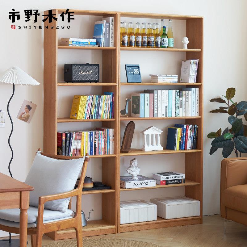 覆古实木组合书架落地满墙组合书柜原木整墙橡木樱桃木收纳柜书房