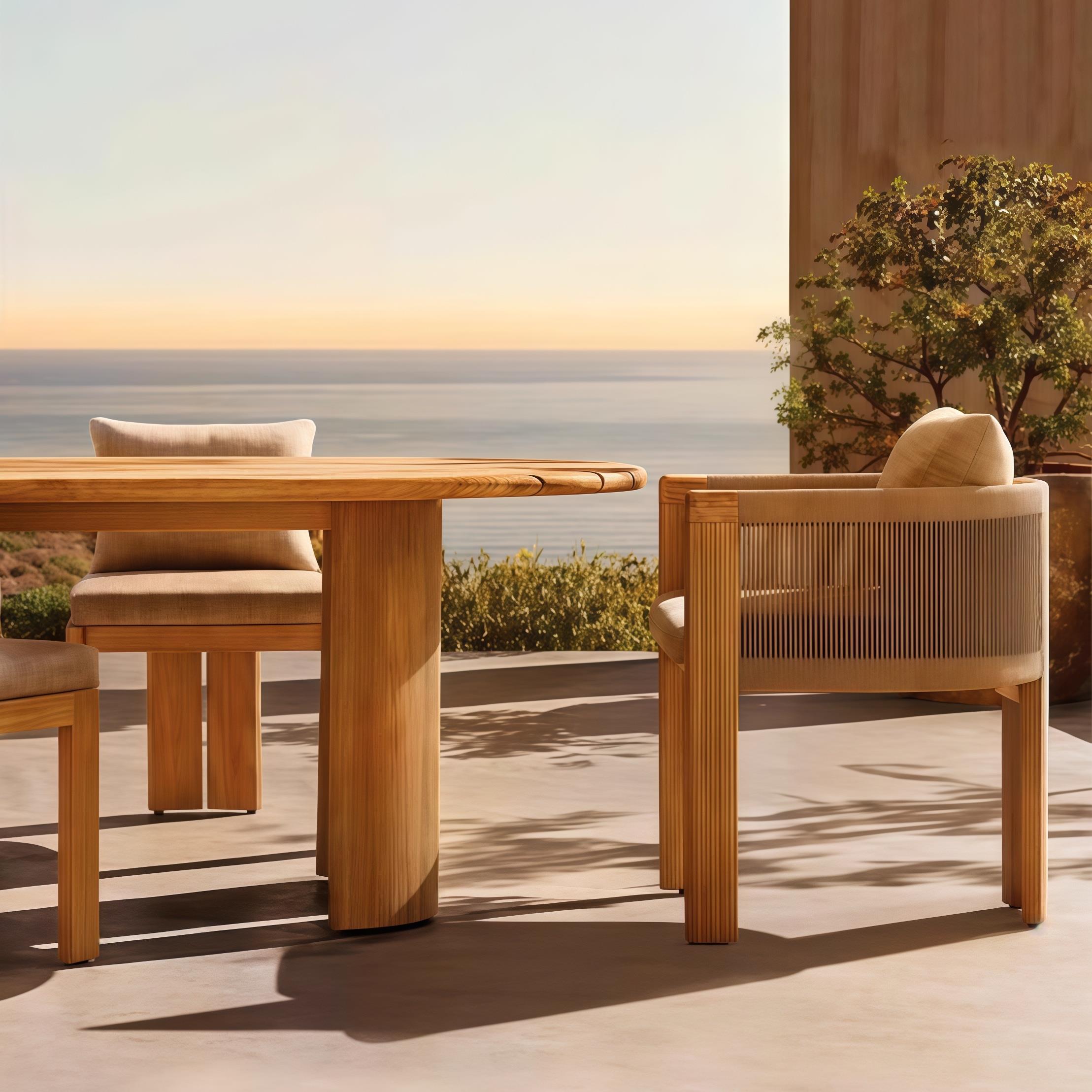 户外桌椅庭院别墅花园防腐木样板房民宿防水防晒实木餐桌藤编家具