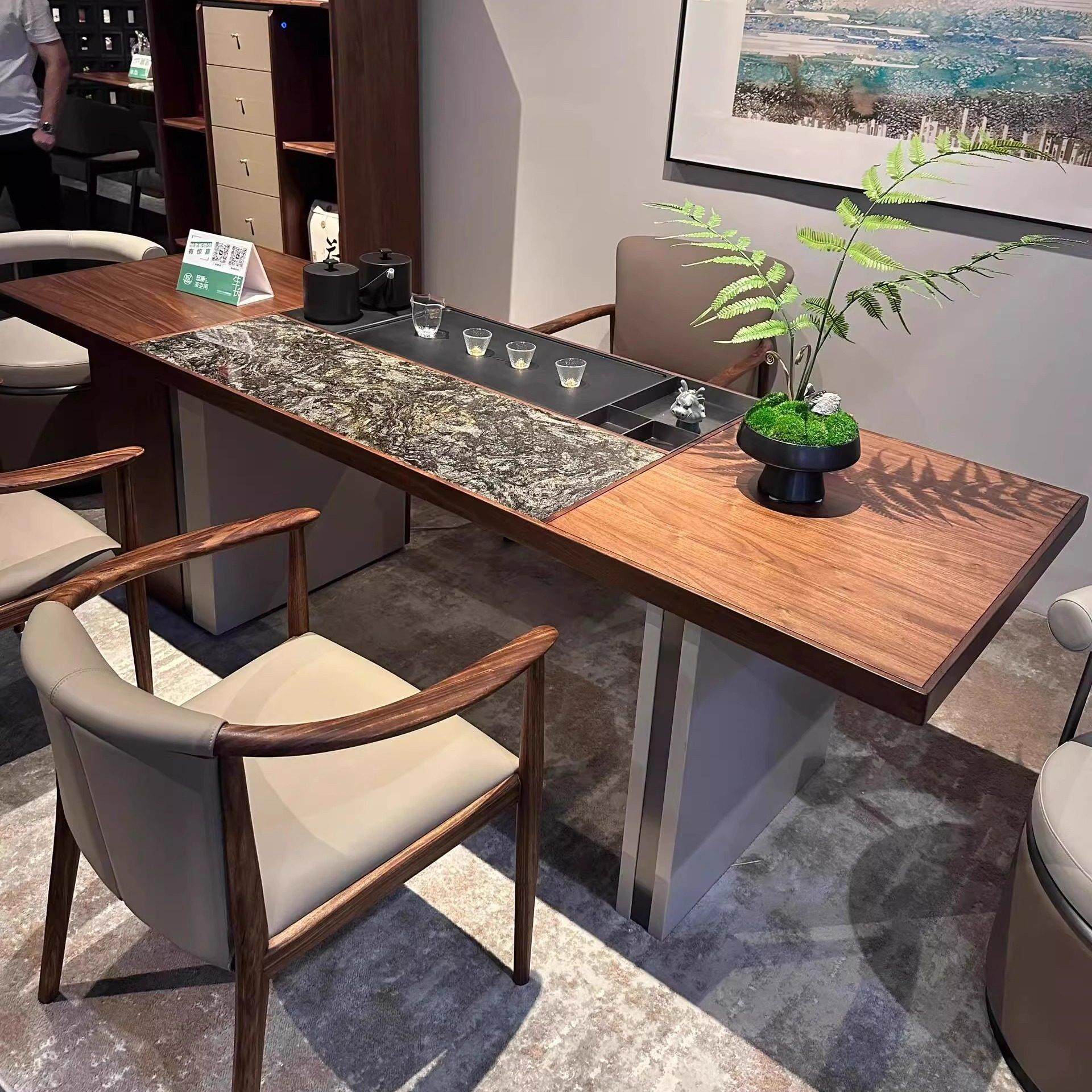 新中式岩板茶桌2025新款高端胡桃木办公室家用实木泡茶桌功夫茶台,住宅家具,家用茶台/茶桌,淘宝优惠券,粉丝福利购,淘宝优惠卷