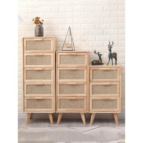五斗柜实木北欧客厅小户型日式原木藤编电视柜旁边柜收纳柜储物柜