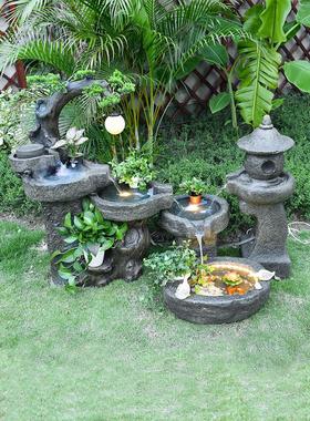 园林庭院装饰喷泉鱼池户外景观田园落地石磨石假山流水摆件创意景