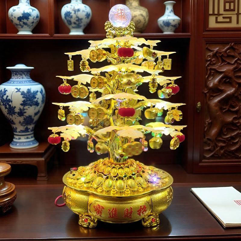 发财树摇钱树带音乐旋转彩灯摆件乔迁开业春节礼品客厅前台装饰品