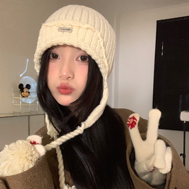 针织帽子女秋冬新款大头围t保暖护耳冷帽堆堆帽韩版毛线帽逛街百