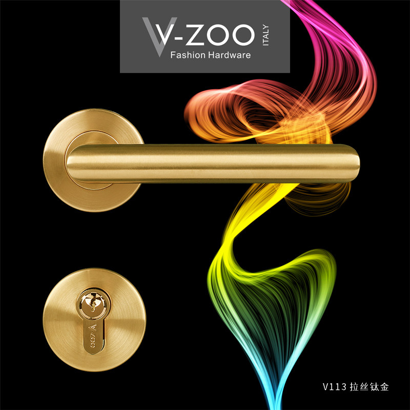 vzoo室内金色门锁卧室房门把手304不锈钢静音分体锁卫生间门拉手