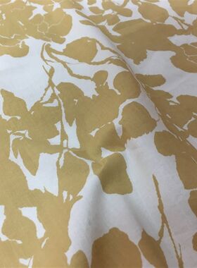 夏季 白色底香槟驼叶子印花全棉时装面料 连衣裙 衬衫DIY纯棉布料