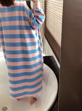 睡裙女秋纯棉长裙学生加s肥加大可外穿冬季家居服春秋款睡衣女长