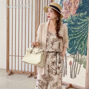 夏季 胖多女装 新款 休闲宽松百搭吊带休闲裤 时髦出街 套装 檀香