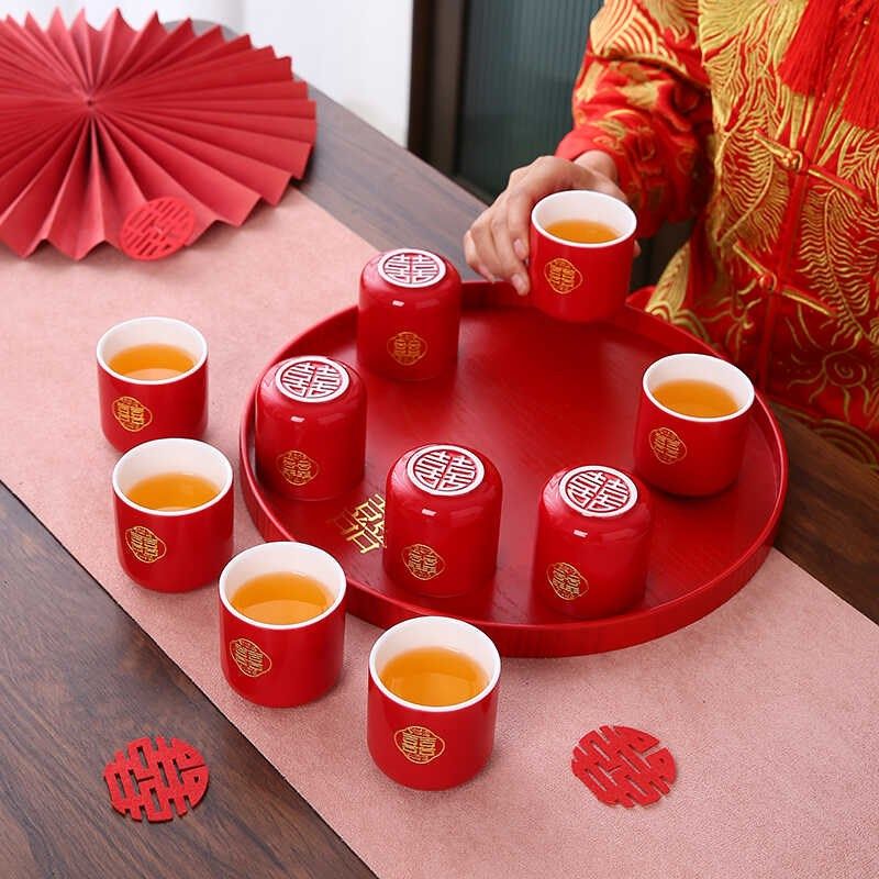 红色中式结婚改口敬茶杯陶瓷新婚庆茶具套装敬酒杯子托盘新娘陪嫁,餐饮具,茶杯,淘宝优惠券,粉丝福利购,淘宝优惠卷
