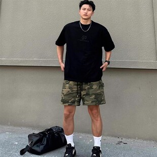 伐木迷彩短裤 五分中裤 男夏季 子潮牌宽松工装 铆钉设计感运动裤 美式