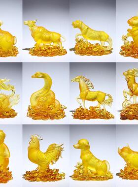 高端琉璃工艺品十二生肖马客厅高档水晶吉祥物鼠牛虎兔龙蛇鸡摆件
