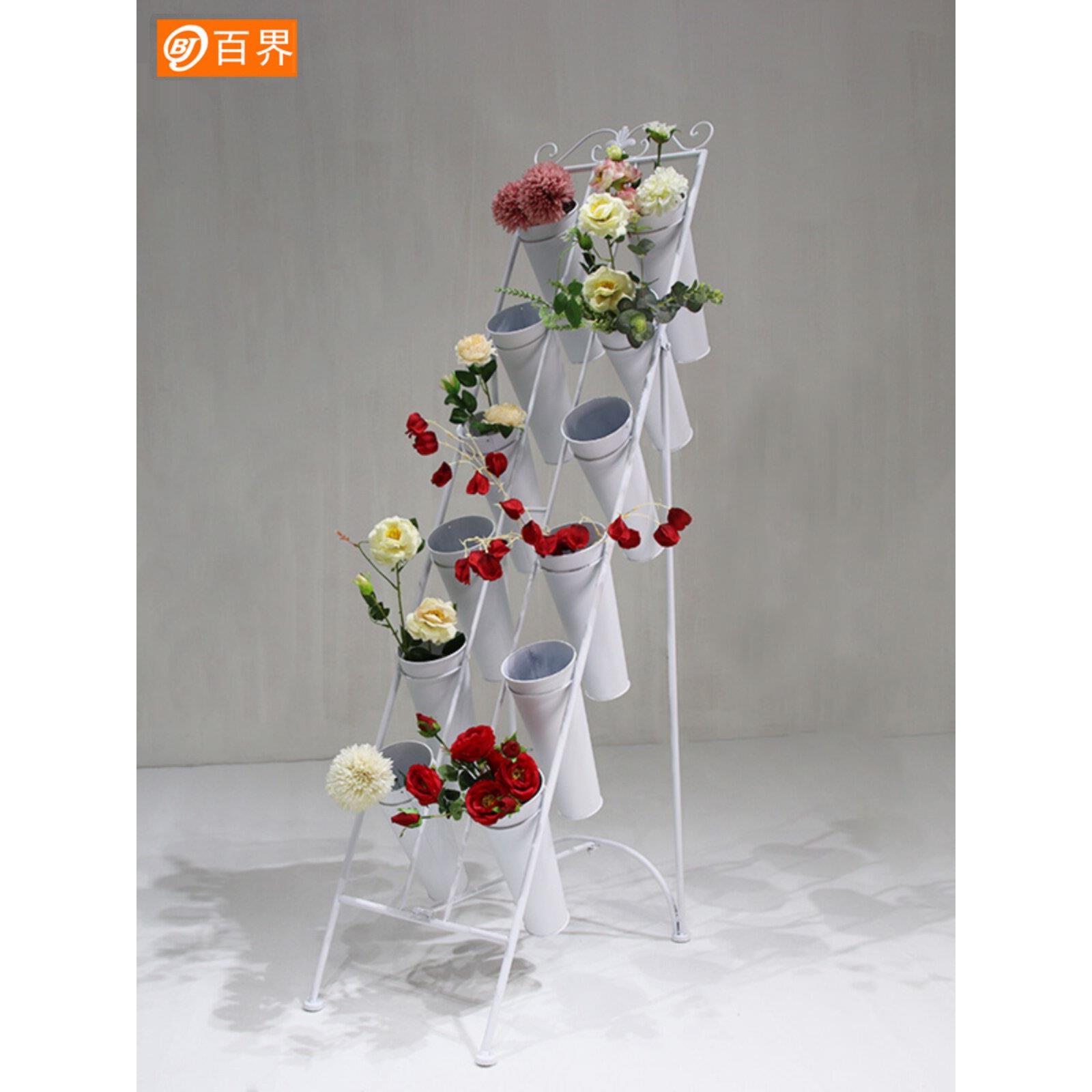铁艺花店束鲜花展示架多层阶梯花架子养花桶插花筒落地展示架