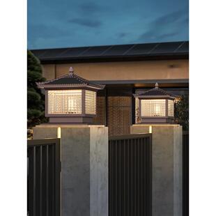 太阳能灯柱花园灯新型中国风户外别墅门灯柱户外防水栅栏栅栏灯柱