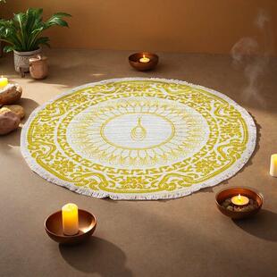 颂钵地毯曼陀罗花地毯圆形跪拜四季垫禅修垫家用飘窗垫冥想颂钵毯